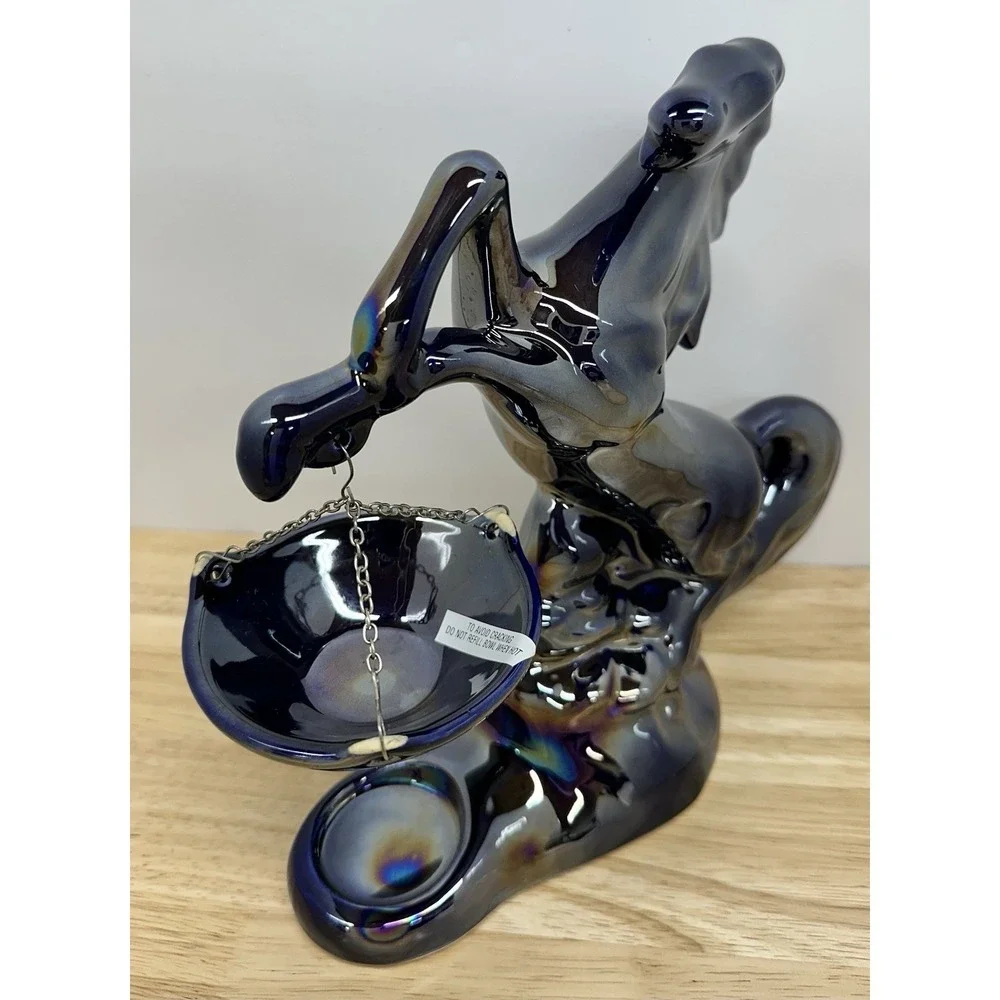 Ceramic Horse Metallic Iridescent Cobalt Blue Made in Poland Candle Oil Warmer